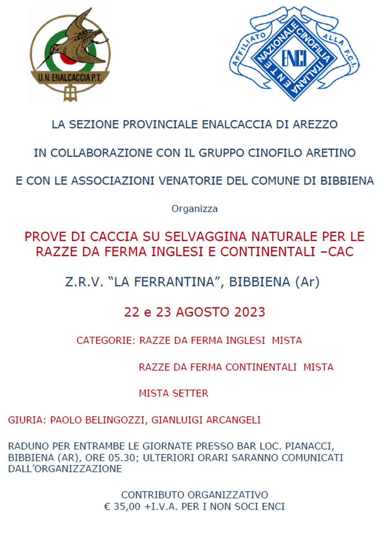 Prove di Caccia su selvaggina naturale per le razze da Ferma Inglesi e Continentali CAC - (22-23/8/2023)